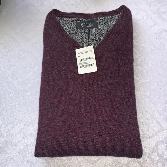 NWT NORDSTROM MEN’S SHOP 100% CASHMERE BURGUNDY FUDGE SWEATER SIZE XL